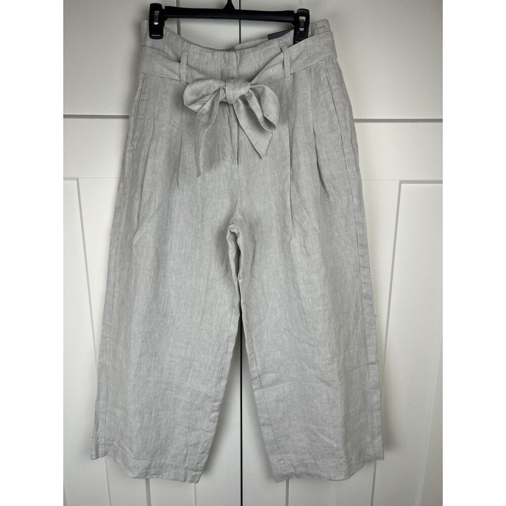 NWT Chico’s 100% Linen Fly Front Pleated Pants Dove Gray Women's Size 8 Petite